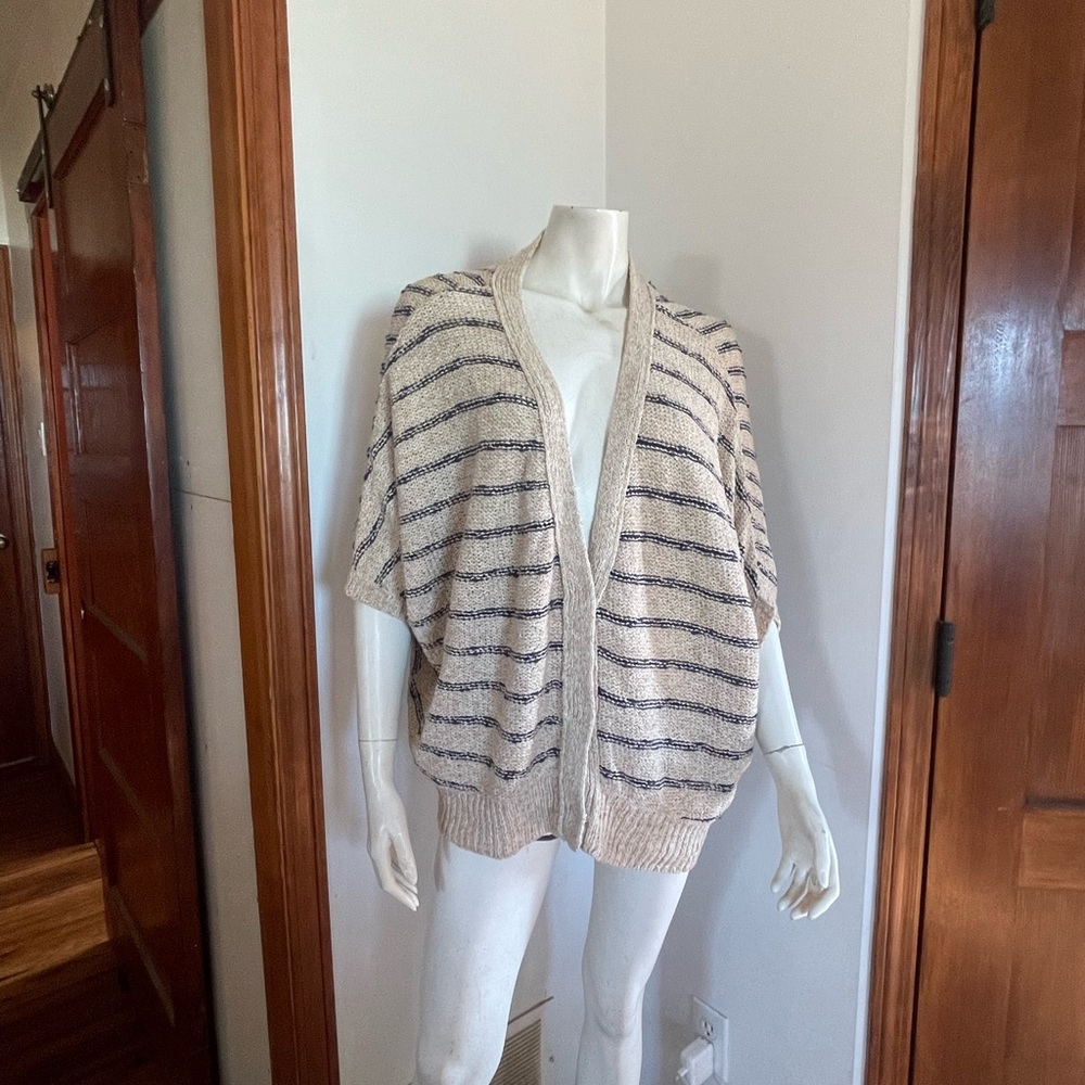 OVERSIZED Free People Cream Sweater Vest with Navy Stripes
